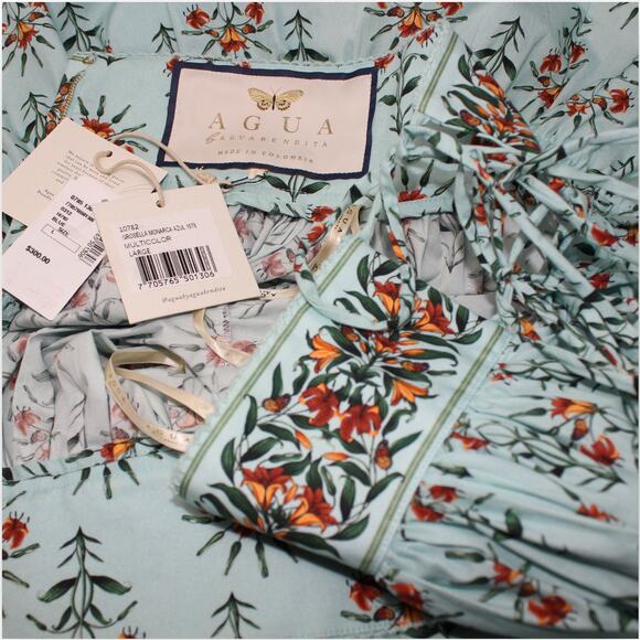 Large NEW Agua by AguaBendita Grosella Floral Tie Tiered Miniskirt Monarca Azul - Picture 8 of 11